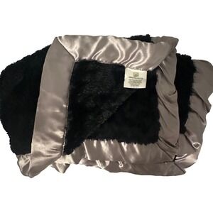 Little Journey Baby‎ Blanket Black Furry Gray Satin trim Edge 30x40 Security